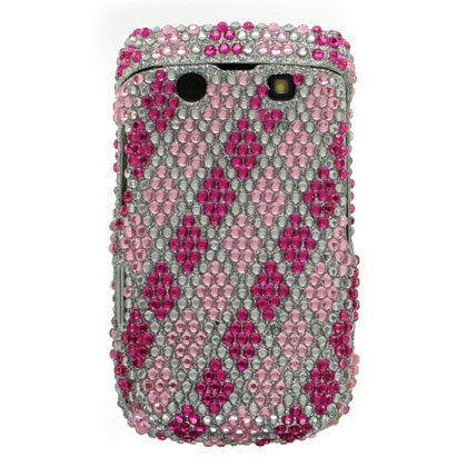 Premium Luxurious Designer Hard Diamond Crystal Snap-on Case for Blackberry Bold 2 9700 Onyx Case - Hot Pink Diagonal Diamond Checkers