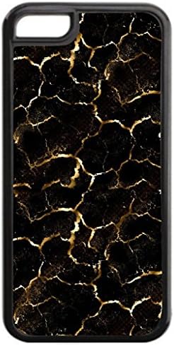 Gold and Black Crackle PRINT- Case for the APPLE IPHONE 6 ONLY!!! NOT COMPATIBLE WITH THE IPHONE 6 PLUS!!!-Hard Black Plastic Outer Case with Tough Black Rubber Lining