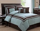 12-Piece Singapore Blue/Chocolate Queen Bedding Set