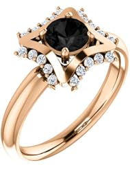 18K Rose Gold Round Cut Black and White Diamond Geometric-Inspired Ring -- LIFETIME WARRANTY