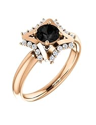 14K Rose Gold Round Cut Black and White Diamond Geometric-Inspired Ring -- LIFETIME WARRANTY