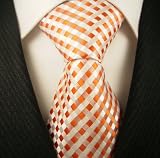 Orange Checkerboard Mens Designer 100% Silk NeckTie