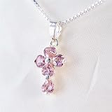 51TTMmQ 2LL. SL160  Birthstone October Pink Hearts Sterling Cross Necklace 18