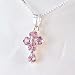 Birthstone October Pink Hearts Sterling Cross Necklace, 16
