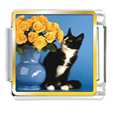 Cat With Flowers Animal Photo Italian Charms Bracelet Link