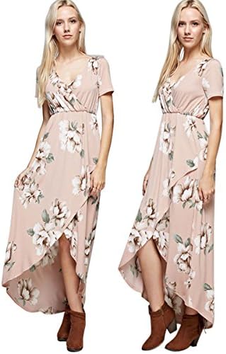 Von Nollo Women's High Low Boho Floral Empire Waist Long Summer Casual Maxi Dress (Small)