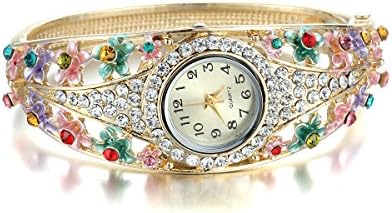 Anmao Jewelry/Flower Full of Red and White Crystal with Painting Waist Authentic Watches 24k Gold Filled B0016Blue