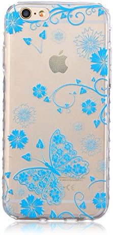iPhone 6s Case,Ultra Thin Slim Flexible Soft Clear TPU Extra Grip Anti-Scratch Protective Transparent Border Back Cover for iPhone 6/6s 4.7 inch Screen (Blue Butterfly)