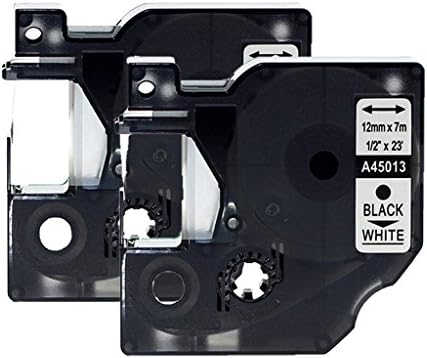 InkTonerBox DYMO D1 45013 (2 Pack) Black on White Replacement Label Tape Compatible with Brother P-Touch Printers -12mm Width * 7m Length(1/2"*23ft)
