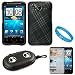 Matte Black with Silver Plaid Design Protective Rubberized Crystal Hard Case Cover for AT&T Wireless New HTC Inspire 4G Android Smart Phone + Mirror Screen Protector + Includes Black Portable Multi Purpose Case with Built in Audio Speakers + SumacLife TM Wisdom Courage Wristband