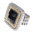 Chunky Square Two Tone and Black Stretch Fashion Ring