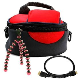 Bright Red Compact Durable Plush Protective Carrying Camera Case for Samsung 16GB SSD 32GB SSD H200 Full HD Camcorder Flash Memory 52x Zoom Compact camcorder HMX H204 Full HD Camcorder with 16GB Internal Memory & 20x Optical Zoom + HDMI Mini Cable + Flexible Sturdy Tripod