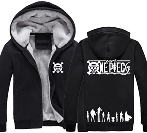 Japanese Anime One Piece Zip Up Winter Thinckening Warm Fleece Hoodie Jacket (US XL=Asian XXXL, Black 3)