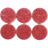DECORA 6pcs Greeting Round Wooden Rubber Stamp(Miss you/For you/Thank you/Love/My Friend/Good Luck)