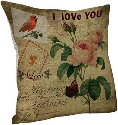WarmTrendyHouse Retro Style Flowers Birds Printed Cotton Linen Throw Pillow Case Cushion Cover Home Sofa Decorative 18 X 18 Inch (S19X0402)