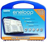 Sanyo NEW eneloop 1000 Super Power Pack with 12 AA, 4 AAA, 2 C and D Spacers, 4 Position Charger and Storage Case