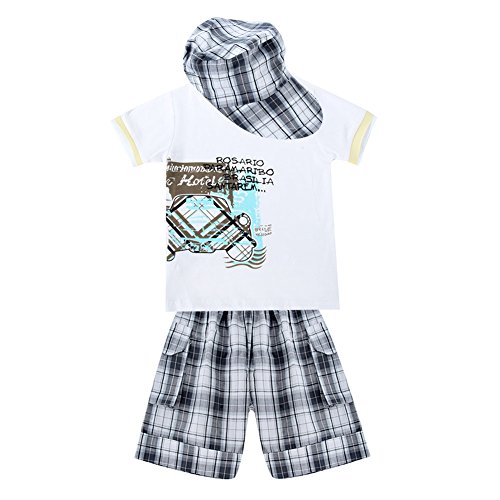 PanDaDa Baby Boys T-shirt Sets Short Sleeve Plaid Shorts Pants Hat Kids Outfits