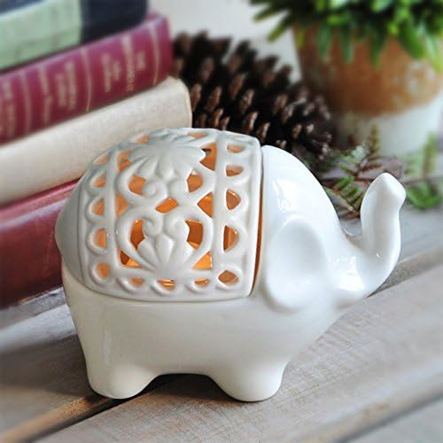 VGE Decorative White Elephant Ceramic Tea Light Candleholder Openwork Design
