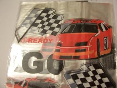 Cello Loot Bags and Ties ~ 25 Count (Red Race Cars and Checkered Flags)