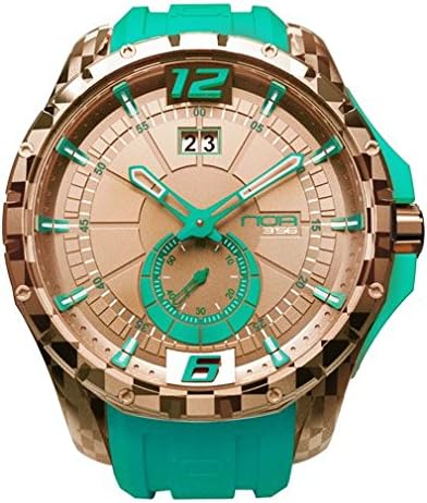 NOA Unisex Swiss Quartz Watch - Premium Analog Display with Rose Gold Dial and Green Watch Band - White and Green Accents - Water Resistant Stainless Steel Fashion - SK3H-010