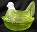 WESTMORELAND 5" HEN ON NEST Vaseline W/ MILK GLASS HEAD
