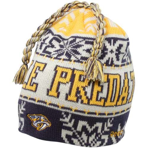 Reebok Nashville Predators Navy Blue-Gold Cool Breeze Tassel Knit Beanie