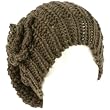 Winter Long Slouchy Crochet Flower Knit Beanie Skull Stretchy Ski Cap Hat Gray
