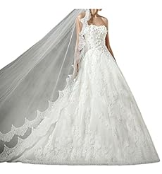 Strapless Natural   Waistline Lace Applique   Ball Gown Wedding Dress  with a Chapel Train 