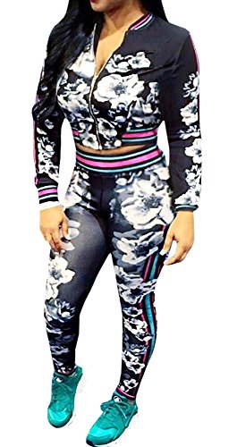 Ybenlow Women's 2 Piece Floral Bodycon Sweatsuit Set Tracksuit Outfit (Large, 11-Multicoloured)
