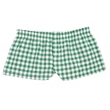 Grass Green Gingham Check Plaid Cotton Girl Boxers Mini Itty Bitty Shorts 1 Inseam, Covered elastic waist, 100% cotton,