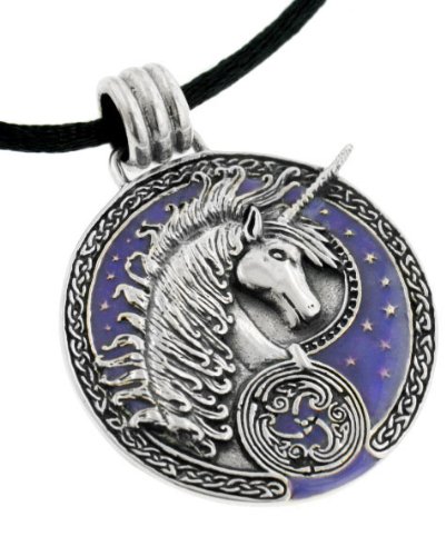 Courtney Davis Sterling Silver Purple Celtic Unicorn Medallion Pendant Necklace