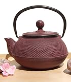 Tetsubin Japanese style Cast Iron deep pink hobnail tea pot kettle 0.6 litre