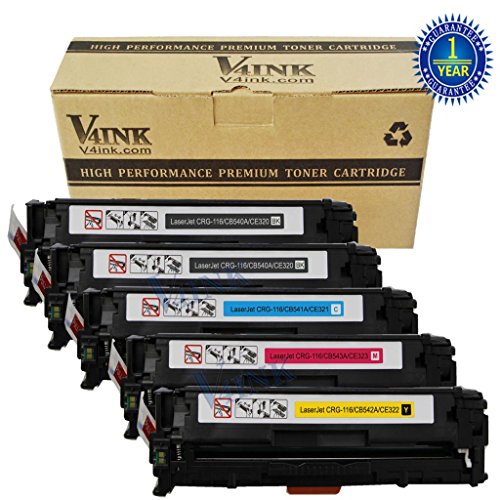 V4INK ® 5 Pack Replacement CB540A CB541A CB542A CB543A 125A Toner Cartridge-(2Black,1Cyan,1Magenta,1Yellow) for Color LaserJet CP1215 CP1515n CP1518ni