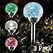 Solpex 3 Pcs Solar Garden Lights Outdoor, Color Changing & White Two LEDs, Decorative Ball Solar Lights for Patio/Lawn/Yard/Path/Landscape. (Crackled Glass)