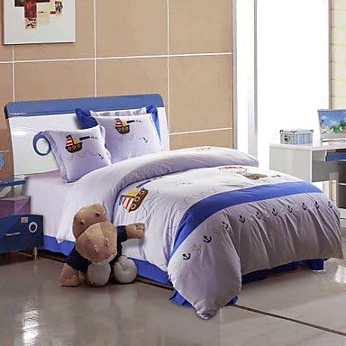 Shanshan 100% Cotton Duvet Cover Set 4 Pieces Happy Sailor Pattern Cartoon Style for Kids