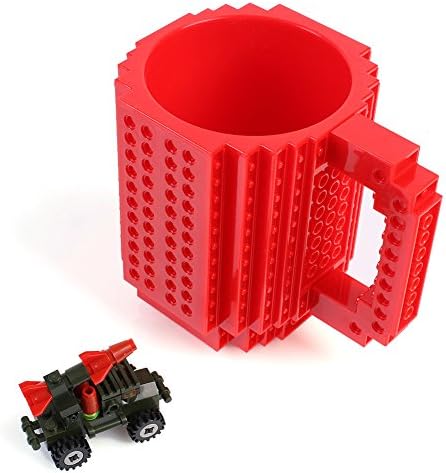DIY Building Blocks Mug Coffee Cup Build on Brick Block Coffee Tea Beverage Mug Cups (Red)