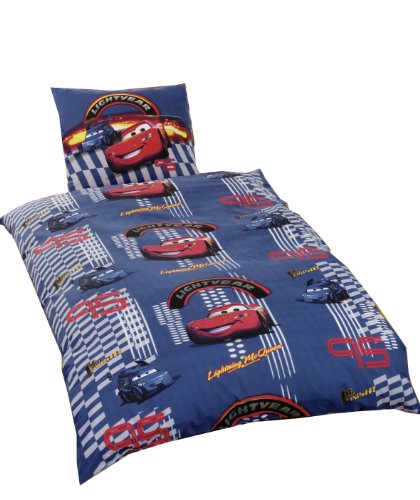 Global Labels G 15 600 WD189 115 Walt Disney Cars - Cars Blue Race Allover-Bettw&auml;sche Renforc&eacute; 135 x 200 Bettbezug und 80 x 80 cm Kissenbezug