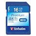 Verbatim 16GB Premium SDHC Memory Card, UHS-I V10 U1 Class 10, Blue
