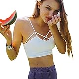 (Meilleur reve)【胸パッド付き &amp;フリーサイズ】おしゃれな ブラトップ ベアトップ ビスチェ スポーツ ブラ ホルターネック ワンピース ドレス トップス にも (8 フロントクロス(ホワイト))