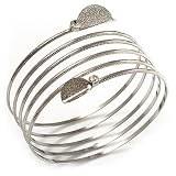 Rhodium Plated Crystal Leaf Armlet Bangle