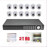 Complete Professional 16 Channel H.264 DVR with 12 x 1/3" CMOS CCD Camera, 600 TV lines, 30 IR LEDs. iPhone and VGA support (2T HDD)