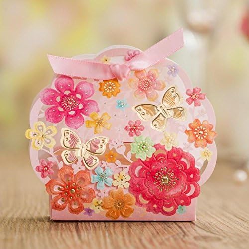 50pcs Laser Cut Wedding Favor Gold Butterfly Pink Candy Box Gift