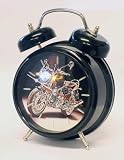 Motorcycle sound (with LED lights) twin bell quartz alarm clock in Black