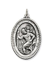 Sterling Silver Antiqued Saint Christopher Medal. Metal Wt- 11.6g