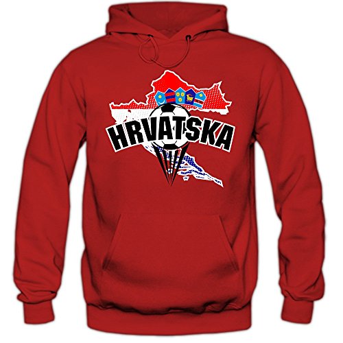 Kroatien EM 2016 #1 Hoody | Fußball | Herren | HRVATSKA | Kockasti | Trikot | Nationalmannschaft, Farbe:Rot (Red F421);Größe:XL