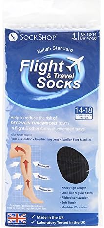 SockShopNEW BIGFOOT Sockshop Mens Black Flight Travel DVT Socks 13-15