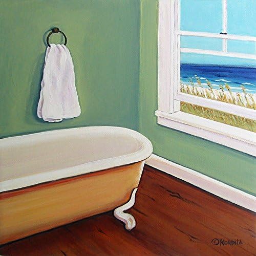 Clawfoot Tub Window Beach Seashore Bathroom Print 8x8 - Korpita
