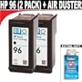 HP 96 Black Inkjet Print Cartridge with Vivera Ink - 2 Pack (C8767W) (Compatible With Printers Listed In Product Details) + = Keep Your Printer Clean = Bonus Endust Electronics Air Duster