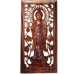 Raintree Wood Hand Carved Buddha Wall Plaque
