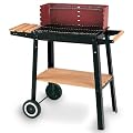 Relaxdays Grillwagen Holzkohlegrill mit emaillierter Feuerschale, Griff, Seiten- und Bodenablage